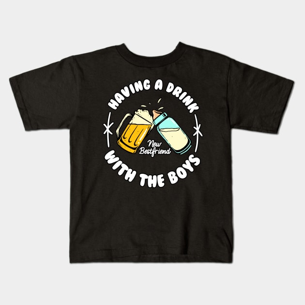 funny fathers day drinking beer baby bottle Kids T-Shirt by A Comic Wizard